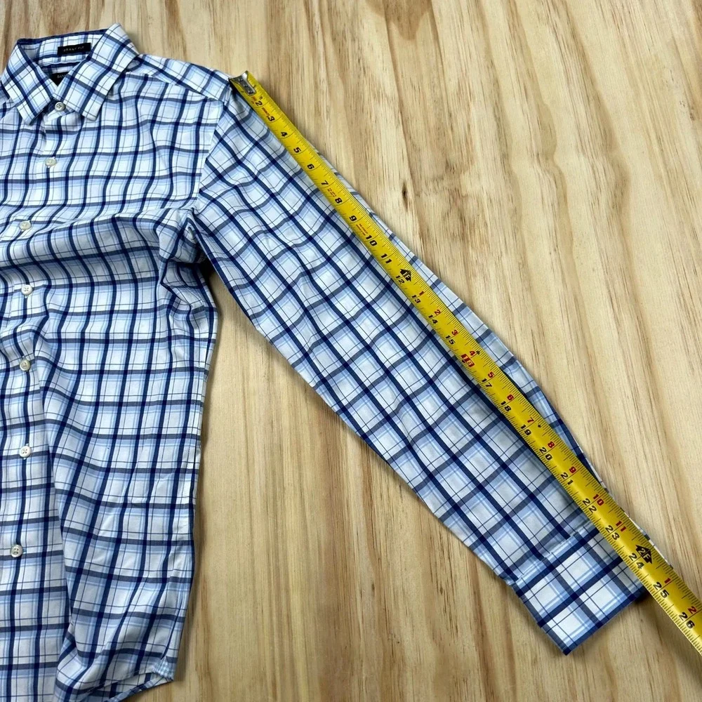 Banana Republic Dress Shirt Men's S White Blue Plaid Non-Iron Grant Fit Classic